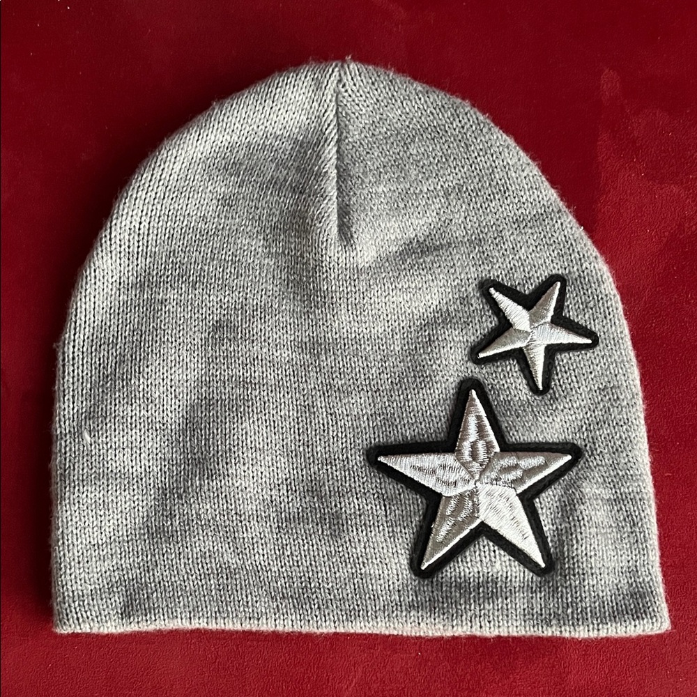 Rebecca Minkoff Gray Knit Beanie with Star Accents